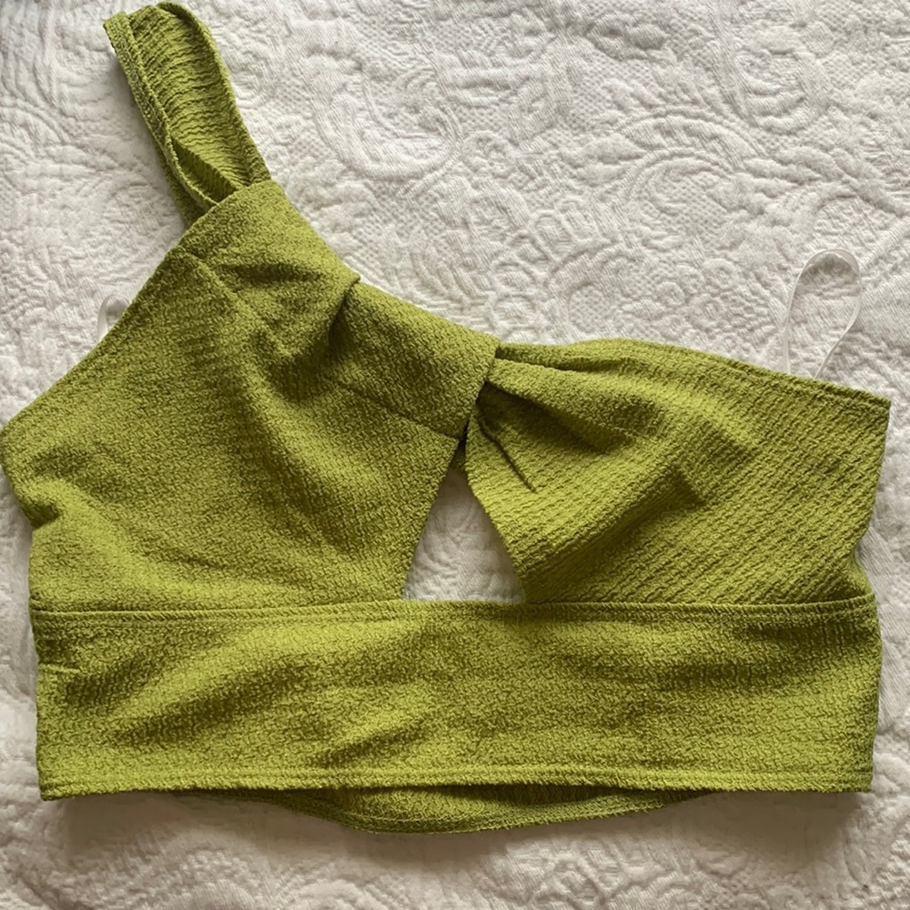 Green Cropped One Shoulder Top